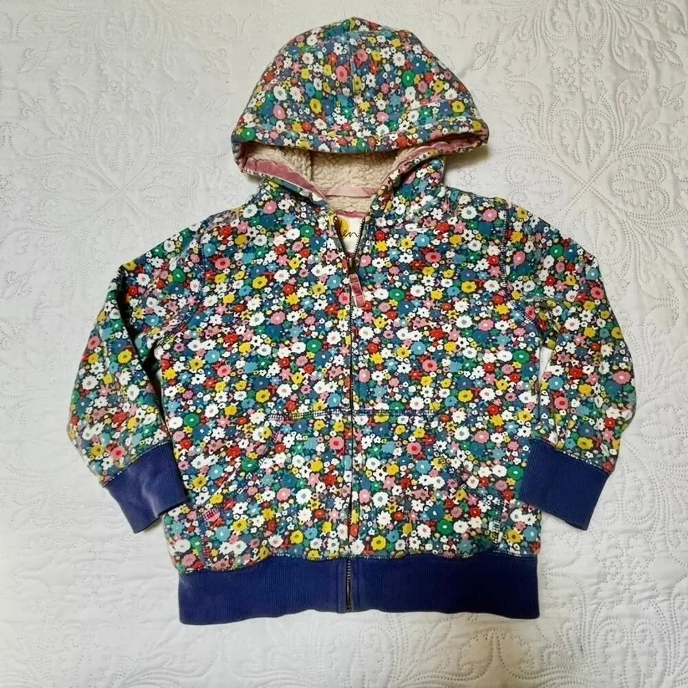 Mini Boden Floral Sherpa Lined Hoodie Sweatshirt Size 6/7